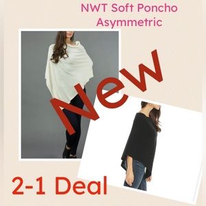 2-1 Deal NWT Soft Acrylic cream /white /black Poncho Asymmetric/one size